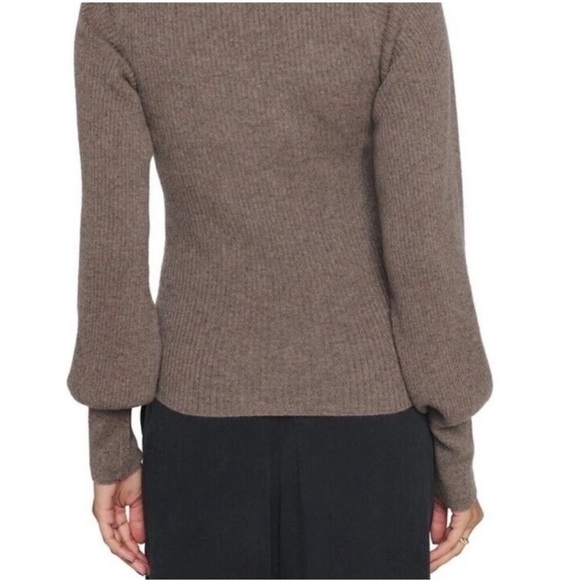 Reformation Hart Cashmere Sweater Knit V Scoop Neck RIbbed in Cocoa Brown - Picture 10 of 12